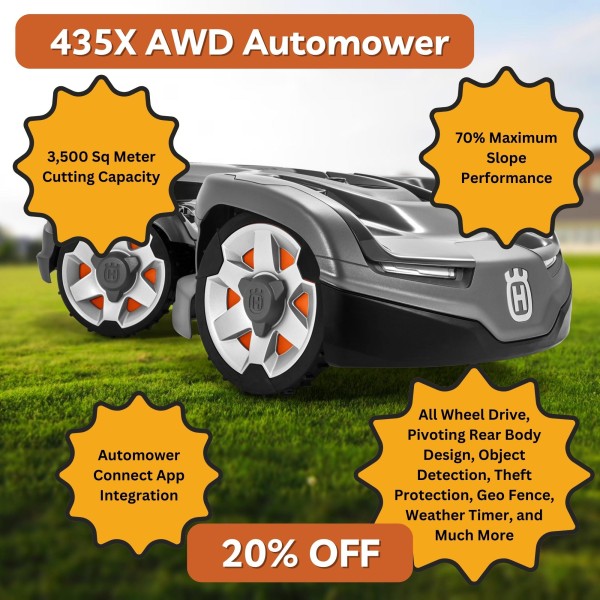 AUTOMOWERS Robotic mower, auto recharging, 0.9 acre capacity, AWD Model:435X AWD